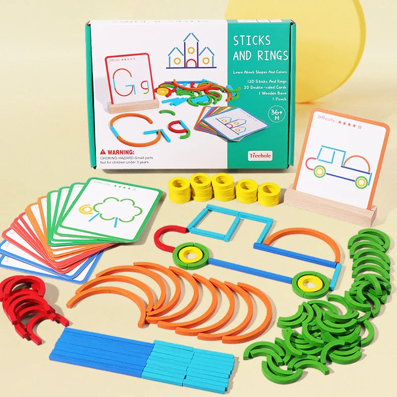 ShapeSpin – Wooden Shape Puzzle with Sticks & Rings | Toyulip