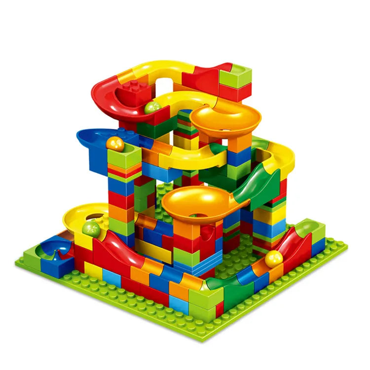 MarbleRace wooden marble track building set with building blocks for children
