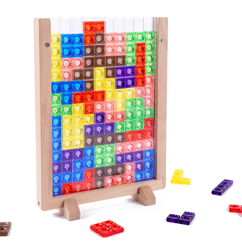 Wooden Blocks wooden 3D Tetris puzzle board with colorful puzzle blocks for children